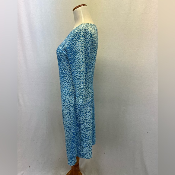 J. Mclaughlin Blue Animal Print Catalina Cloth 3/4 Sleeve Ruched Sage Dress L - Picture 3 of 6